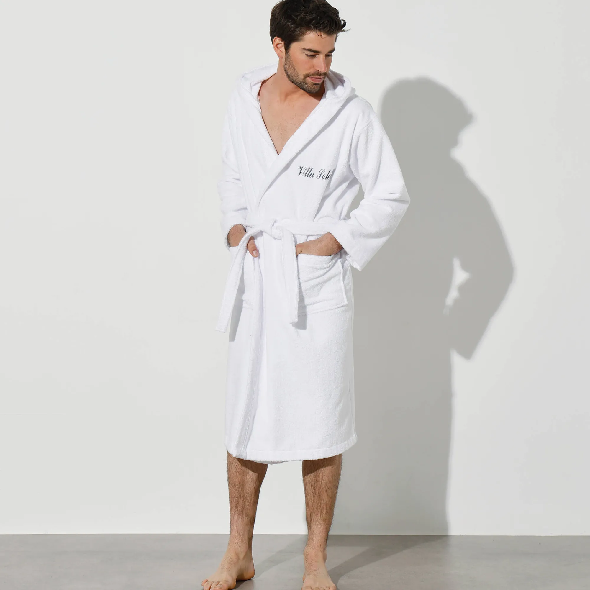 Badjas<Colombine Badjas voor volwassenen, unisex, lusjesbadstof, personaliseerbaar wit
