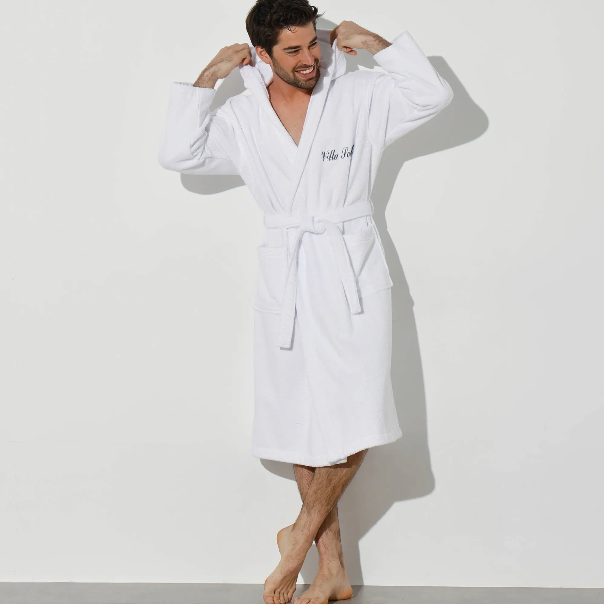 Badjas<Colombine Badjas voor volwassenen, unisex, lusjesbadstof, personaliseerbaar wit
