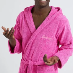 Badjas<Colombine Badjas voor volwassenen, unisex, lusjesbadstof, personaliseerbaar fuchsia