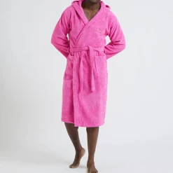 Badjas<Colombine Badjas voor volwassenen, unisex, lusjesbadstof, personaliseerbaar fuchsia