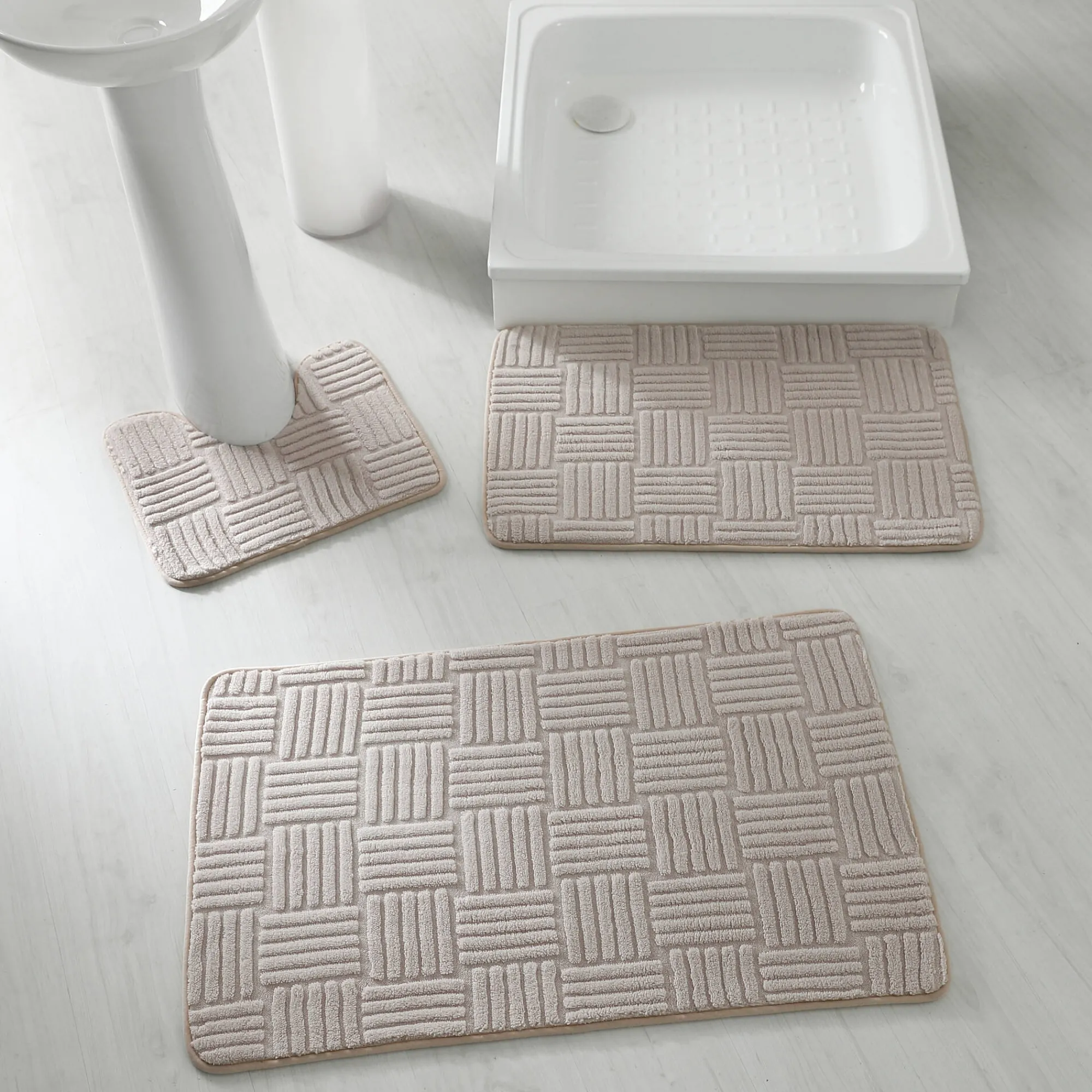Badmatje<Blancheporte Badmatje met dambordeffect taupe