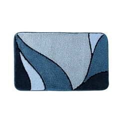 Badmatje<Blancheporte Badmatje met plantenmotief blauw