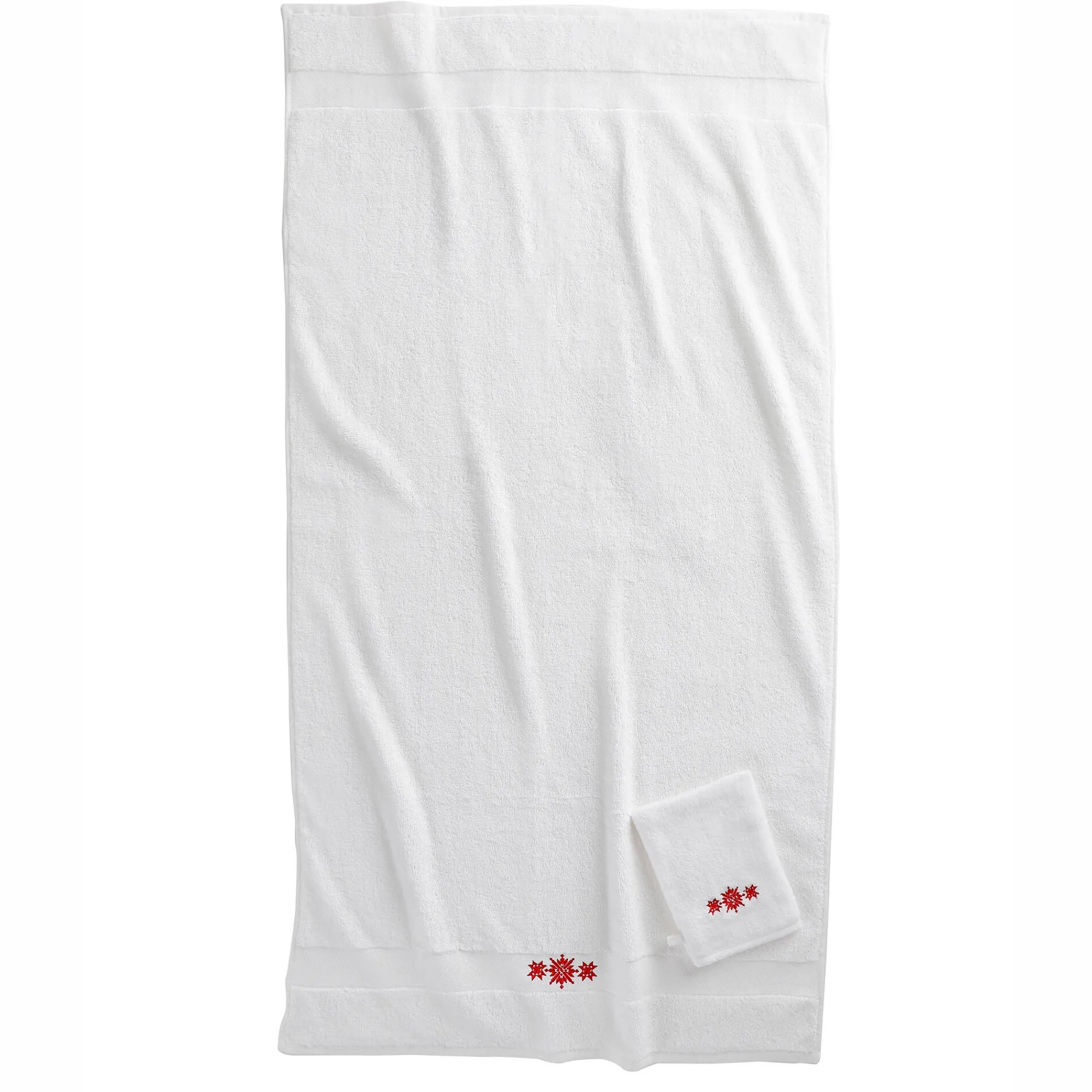 Badhanddoek<Colombine Badstofset in katoen, sierrand met geborduurde sneeuwvlokken - 420 g/m2 wit
