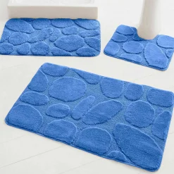 Badmatje<Blancheporte Badtapijtje met keitjesmotieven felblauw