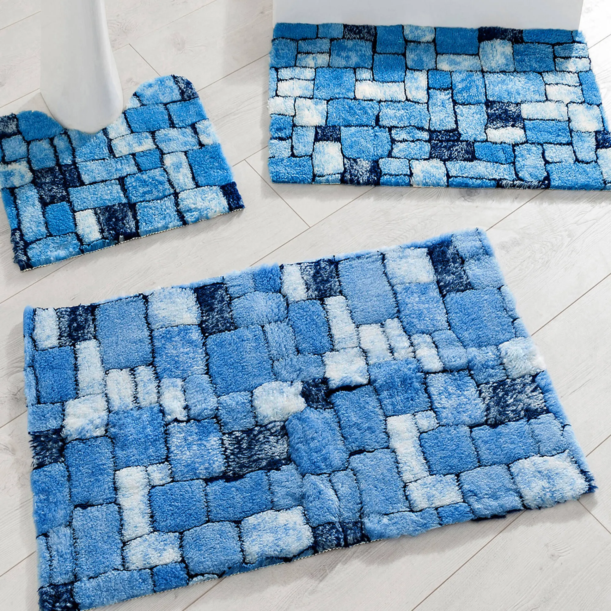 Badmatje<Blancheporte Badtapijtje mozaïek met pluchetouch blauw