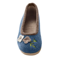 Sloffen|Sloffen<Blancheporte Ballerina's in wolvilt met opgelegde bloem indigo