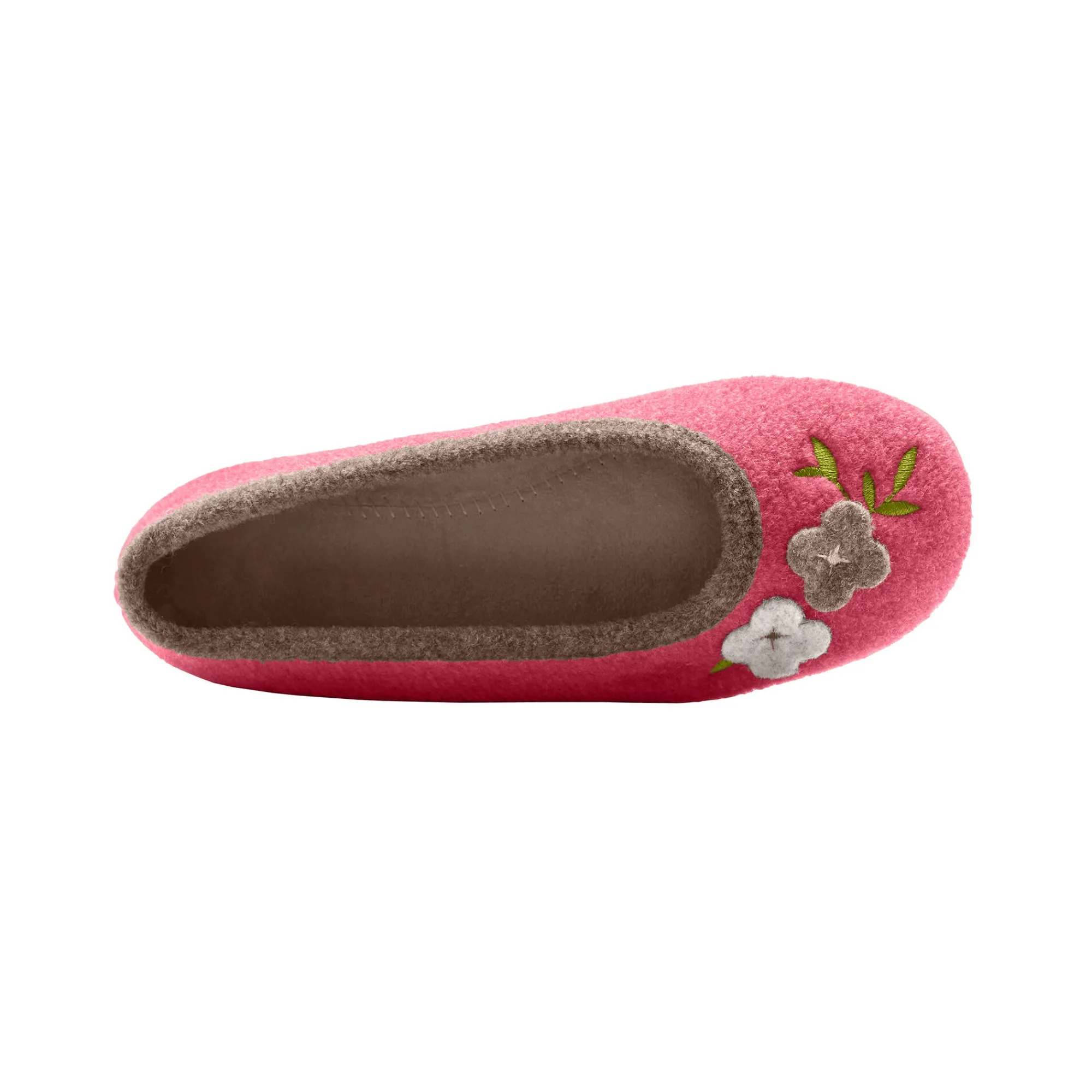 Sloffen|Sloffen<Blancheporte Ballerina's in wolvilt met opgelegde bloem framboos