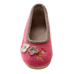 Sloffen|Sloffen<Blancheporte Ballerina's in wolvilt met opgelegde bloem framboos