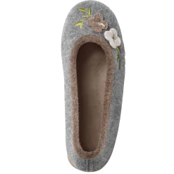 Sloffen|Sloffen<Blancheporte Ballerina's in wolvilt met opgelegde bloem chiné grijs