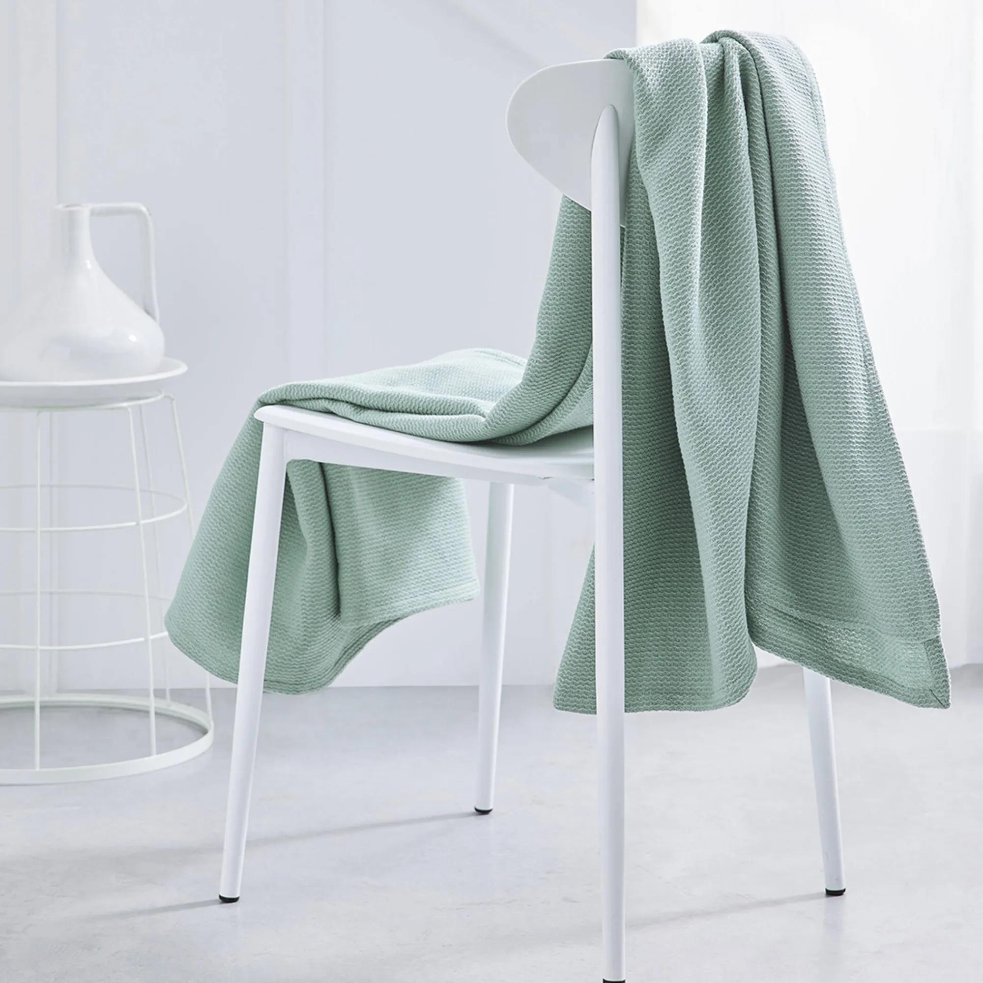 Plaid<Blancheporte Bankdeken of plaid uni honingraat - katoen celadon