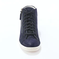 Baskets En Sneakers|Schoenen<Blancheporte Basket montantes zippées en cuir souple effet irisé marine