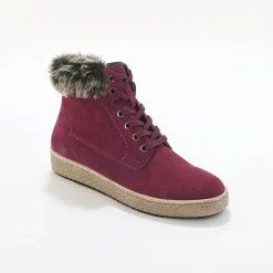 Baskets En Sneakers|Schoenen<Blancheporte Baskets montantes en cuir doublé col fourré, zippées bordeaux