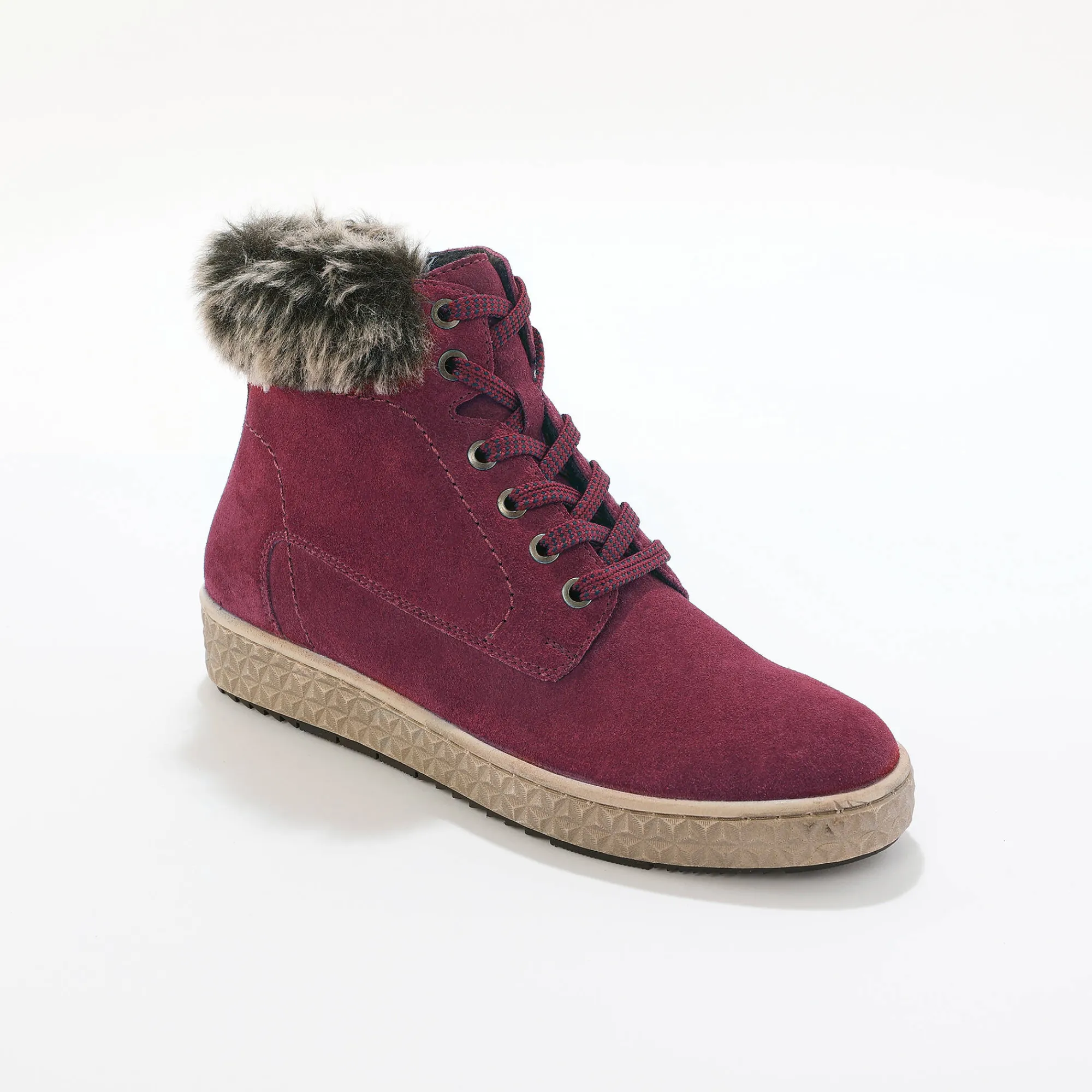 Baskets En Sneakers|Schoenen<Blancheporte Baskets montantes en cuir doublé col fourré, zippées bordeaux