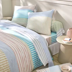 Fantasie Bedlinnen|Vlak Laken<Blancheporte Bedlinnen Ada in katoen met strepenprint amandel groen / wit