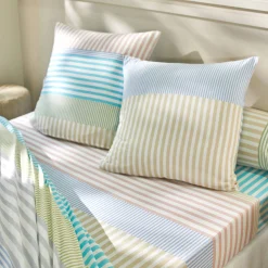 Fantasie Bedlinnen|Vlak Laken<Blancheporte Bedlinnen Ada in katoen met strepenprint amandel groen / wit
