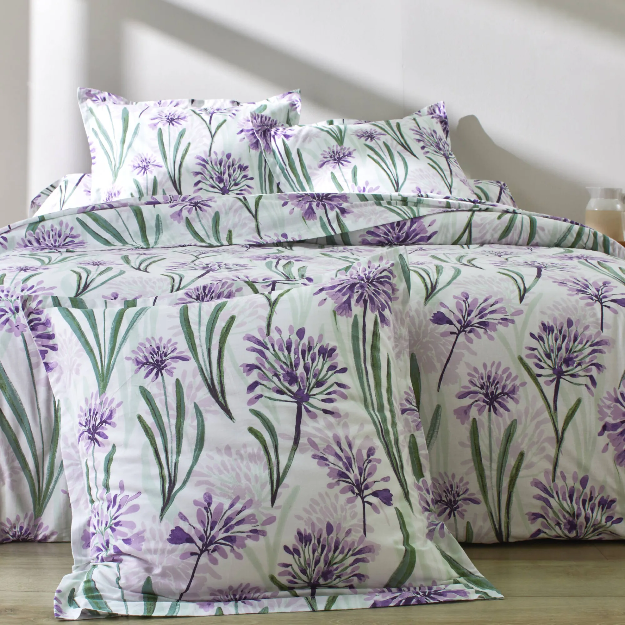 Fantasie Bedlinnen|Vlak Laken<Colombine Bedlinnen Agapanthe in katoen, met bloemenprint parma