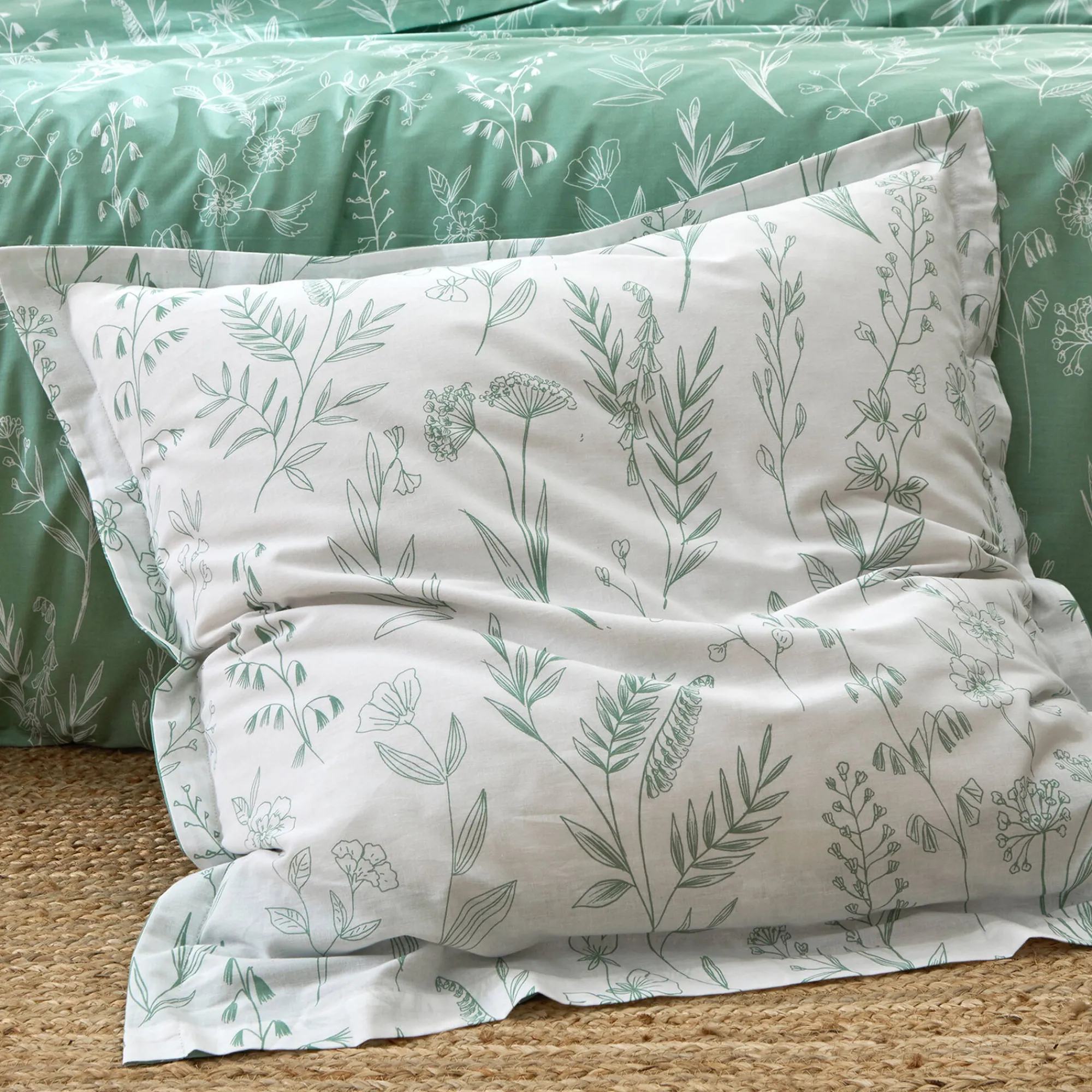 Fantasie Bedlinnen<Colombine Bedlinnen Alessia in katoen met bloemenprint groen