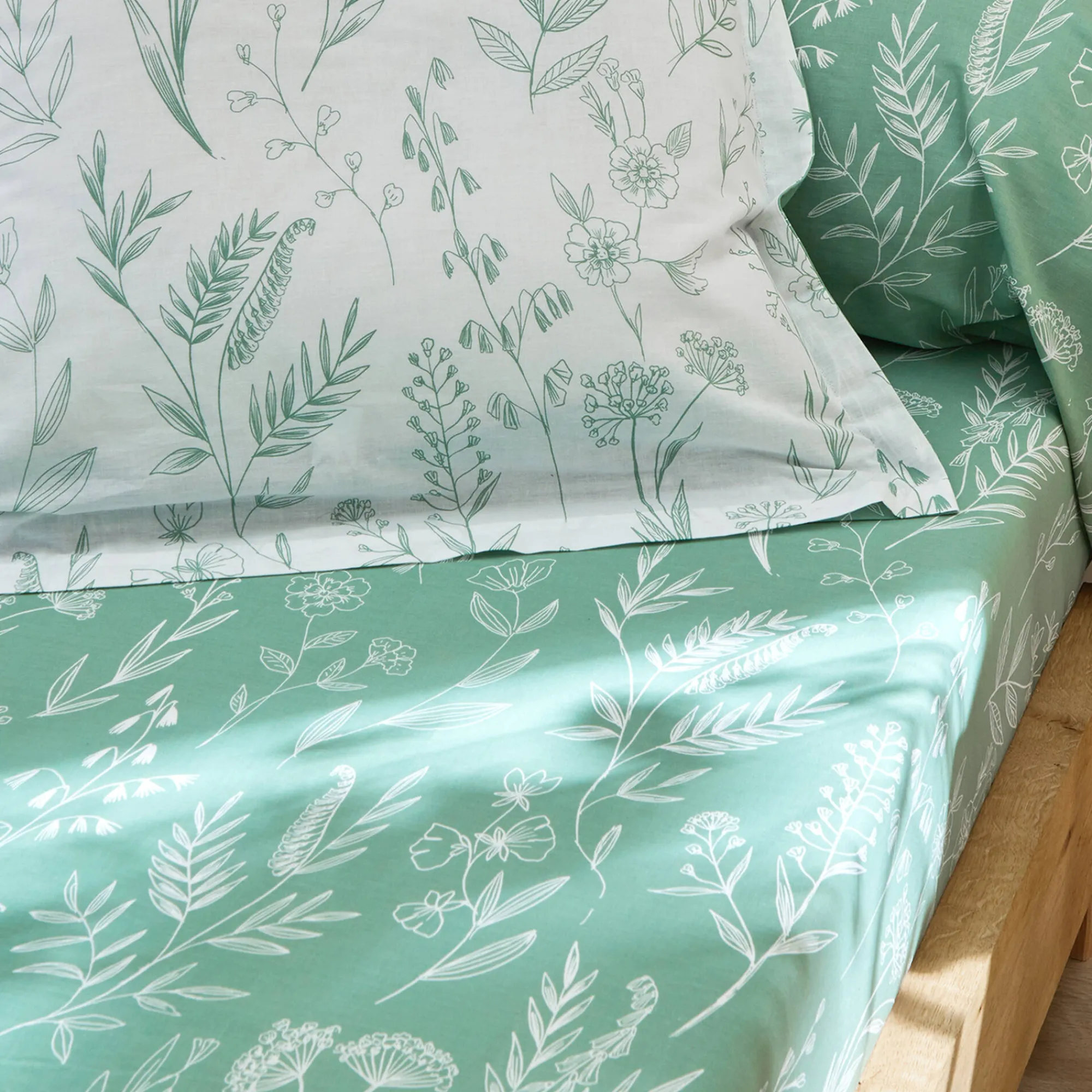 Fantasie Bedlinnen<Colombine Bedlinnen Alessia in katoen met bloemenprint groen