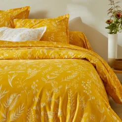 Fantasie Bedlinnen|Vlak Laken<Colombine Bedlinnen Alessia in katoen met bloemenprint geel