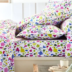 Fantasie Bedlinnen|Vlak Laken<Colombine Bedlinnen Aquarelle in katoen met bloemenprint wit