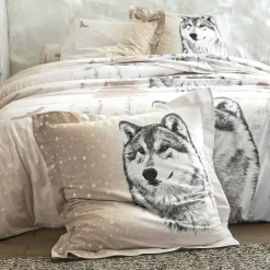 Fantasie Bedlinnen|Vlak Laken<Blancheporte Bedlinnen Artic in katoen met hond-wolf print taupe