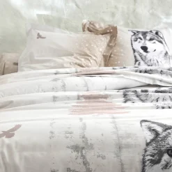 Fantasie Bedlinnen|Vlak Laken<Blancheporte Bedlinnen Artic in katoen met hond-wolf print taupe