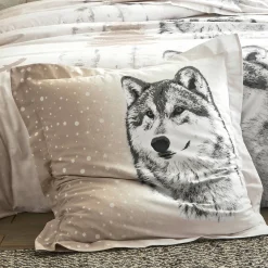 Fantasie Bedlinnen|Vlak Laken<Blancheporte Bedlinnen Artic in katoen met hond-wolf print taupe