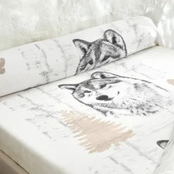 Fantasie Bedlinnen|Vlak Laken<Blancheporte Bedlinnen Artic in katoen met hond-wolf print taupe