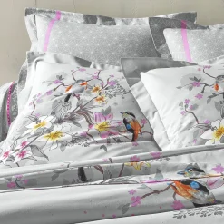 Fantasie Bedlinnen|Vlak Laken<Colombine Bedlinnen Birdy in katoen met vogelprint grijs