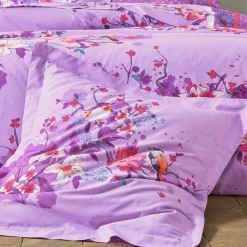 Fantasie Bedlinnen|Vlak Laken<Colombine Bedlinnen Birdy in katoen met vogelprint parma