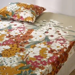 Fantasie Bedlinnen|Vlak Laken<Colombine Bedlinnen Capucine, in bedrukt katoen grijsbeige