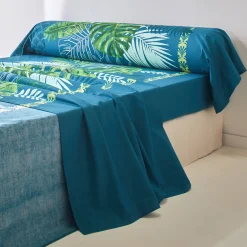 Fantasie Bedlinnen|Vlak Laken<Colombine Bedlinnen Cayenne, in katoen met palmboomprint groen