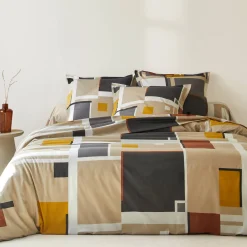 Fantasie Bedlinnen|Vlak Laken<Colombine Bedlinnen Chromie in bedrukt katoen grijsbeige