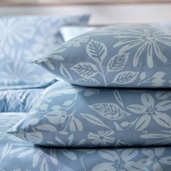 Fantasie Bedlinnen|Vlak Laken<Blancheporte Bedlinnen Céline, in katoen met bloemenprint grijsblauw
