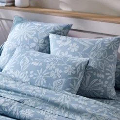 Fantasie Bedlinnen|Vlak Laken<Blancheporte Bedlinnen Céline, in katoen met bloemenprint grijsblauw