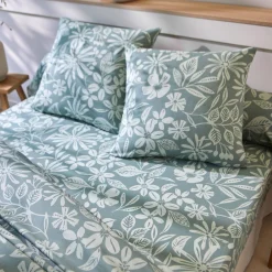 Fantasie Bedlinnen|Vlak Laken<Blancheporte Bedlinnen Céline, in katoen met bloemenprint eucalyptus