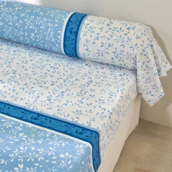 Fantasie Bedlinnen|Vlak Laken<Blancheporte Bedlinnen Constance met bladerenprint, in katoen blauw