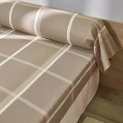 Fantasie Bedlinnen|Vlak Laken<Blancheporte Bedlinnen César, in katoen met ruitjesprint beige