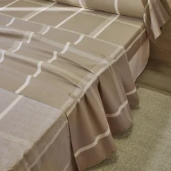 Fantasie Bedlinnen|Vlak Laken<Blancheporte Bedlinnen César, in katoen met ruitjesprint beige