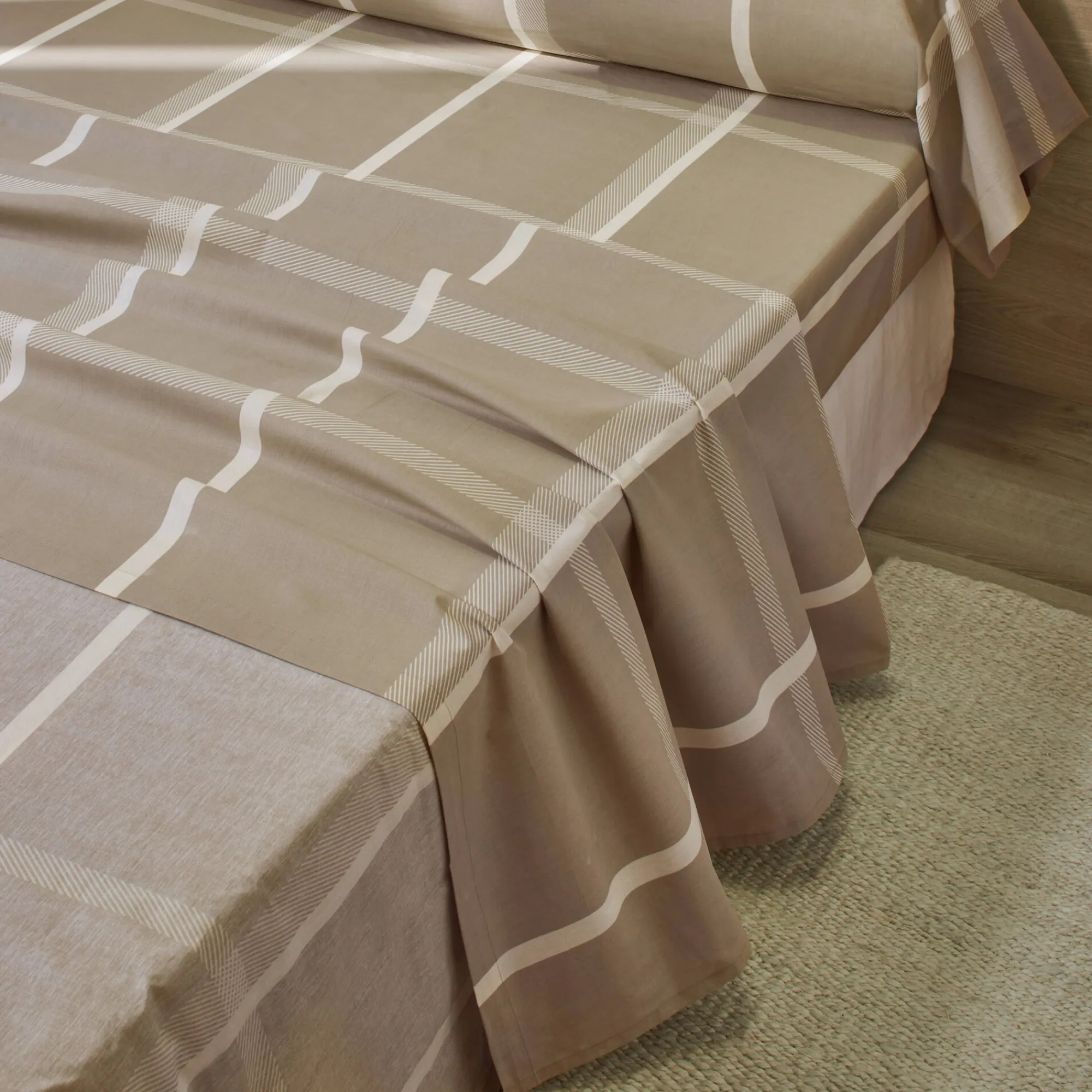 Fantasie Bedlinnen|Vlak Laken<Blancheporte Bedlinnen César, in katoen met ruitjesprint beige