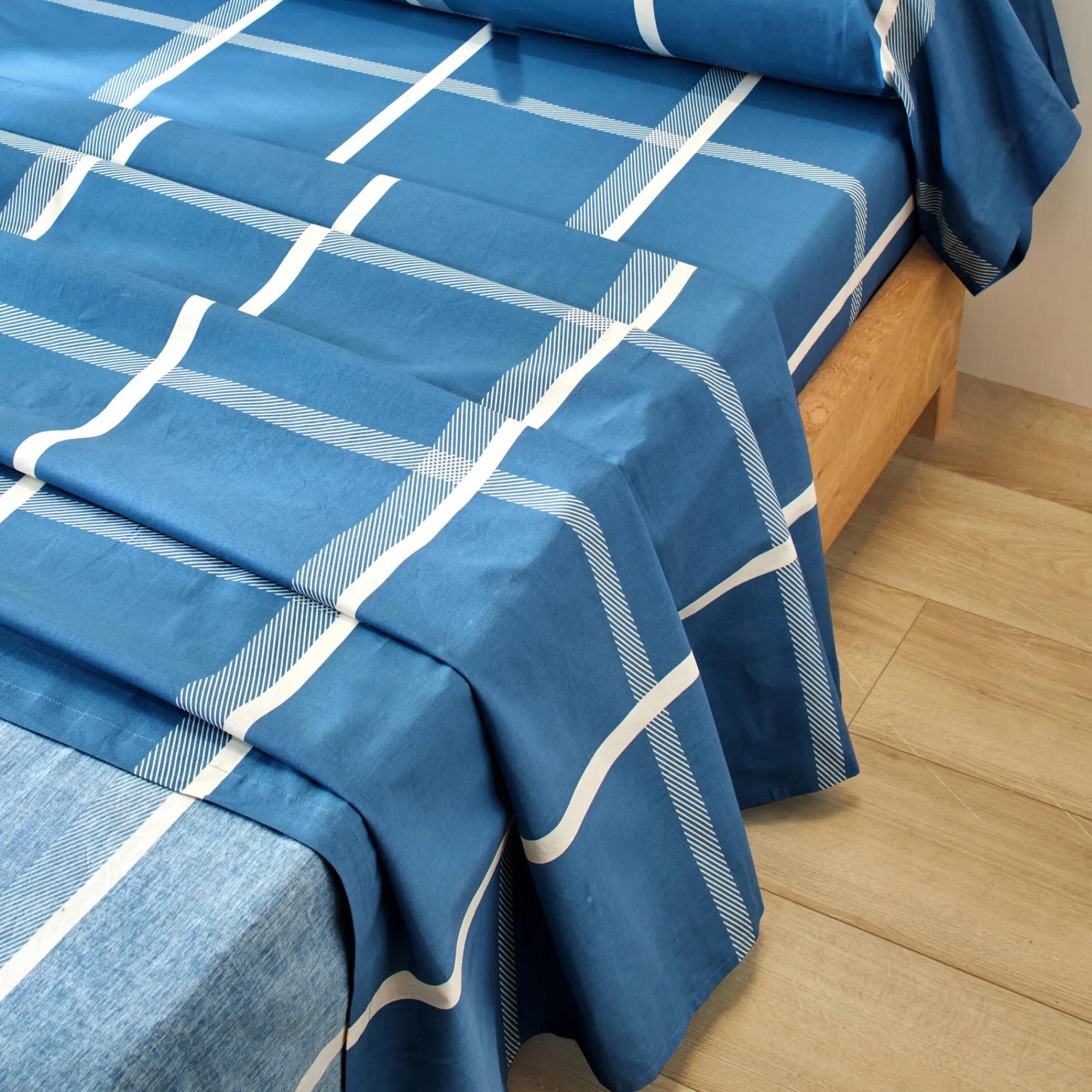 Fantasie Bedlinnen|Vlak Laken<Blancheporte Bedlinnen César, in katoen met ruitjesprint blauw