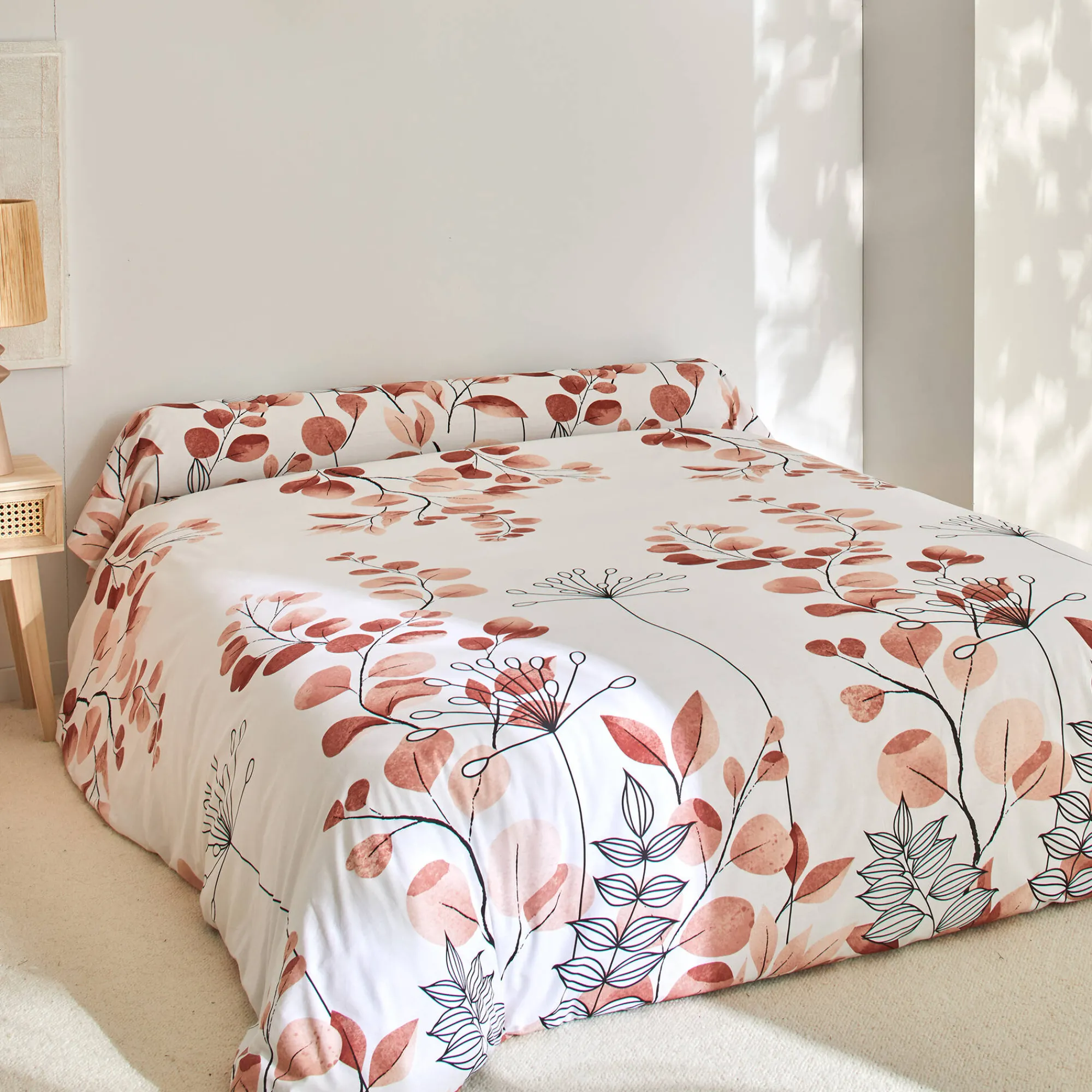 Fantasie Bedlinnen|Vlak Laken<Colombine Bedlinnen Danae in bedrukt katoen terracotta