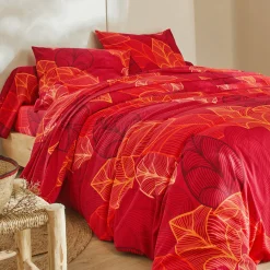 Fantasie Bedlinnen|Vlak Laken<Blancheporte Bedlinnen Elsa in polykatoen met bladerenmotief rood