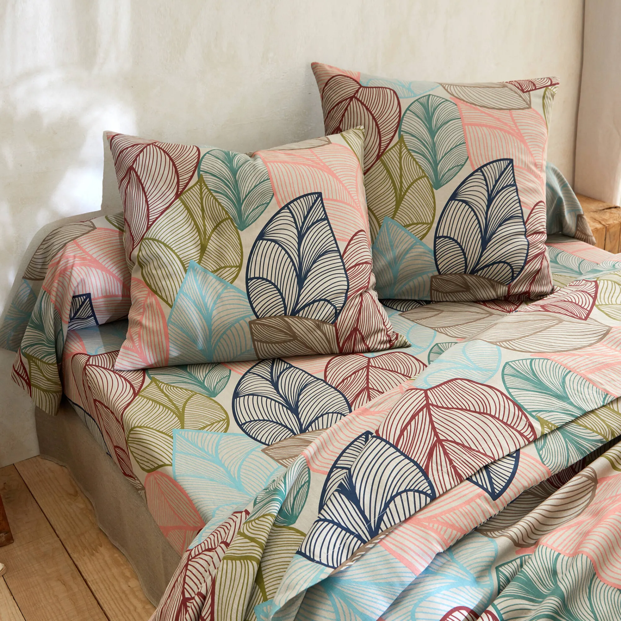 Fantasie Bedlinnen|Vlak Laken<Blancheporte Bedlinnen Elsa in polykatoen met bladerenmotief beige