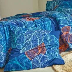 Fantasie Bedlinnen|Vlak Laken<Blancheporte Bedlinnen Elsa in polykatoen met bladerenmotief blauw