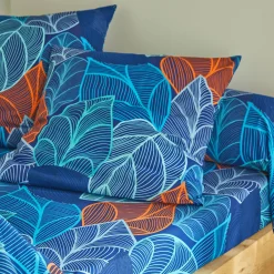 Fantasie Bedlinnen|Vlak Laken<Blancheporte Bedlinnen Elsa in polykatoen met bladerenmotief blauw
