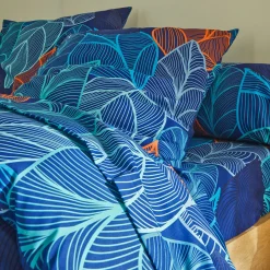 Fantasie Bedlinnen|Vlak Laken<Blancheporte Bedlinnen Elsa in polykatoen met bladerenmotief blauw