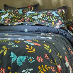 Fantasie Bedlinnen|Vlak Laken<Colombine Bedlinnen Envolée in katoen met vlindermotieven marineblauw