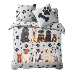 Fantasie Bedlinnen|Dekbedovertrek<Blancheporte Bedlinnen Fièles in katoen met puppyprint grijs