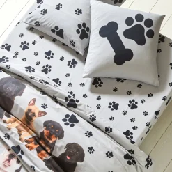 Fantasie Bedlinnen|Dekbedovertrek<Blancheporte Bedlinnen Fièles in katoen met puppyprint grijs